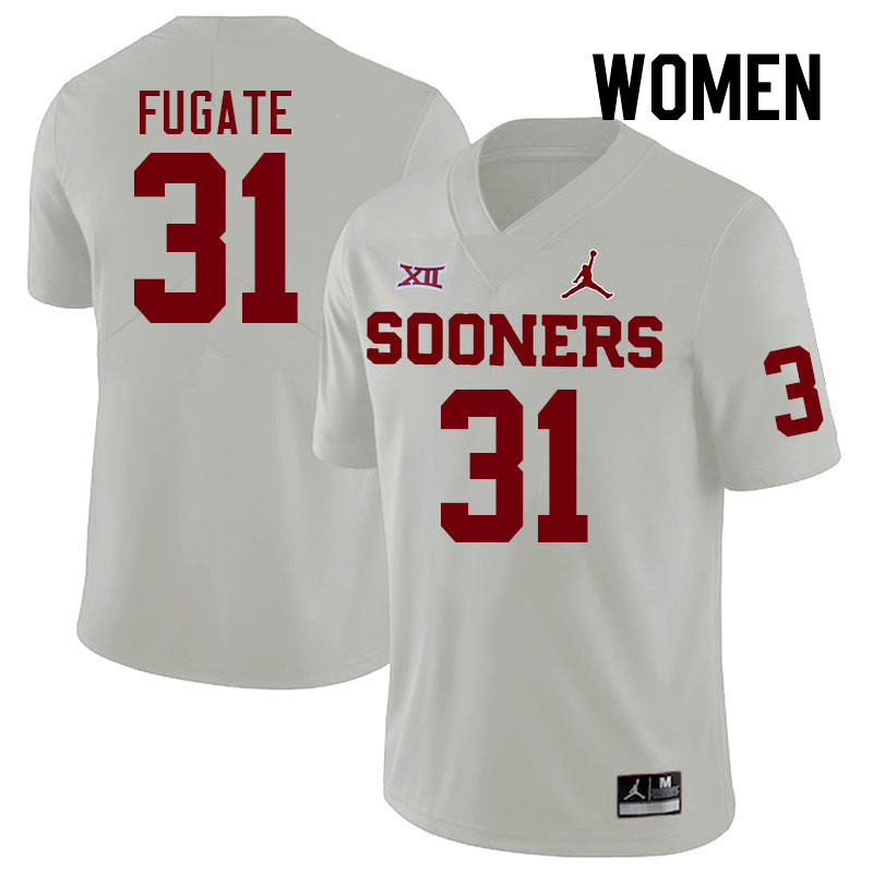 Women #31 Cale Fugate Oklahoma Sooners College Football Jerseys Stitched Sale-White - Click Image to Close